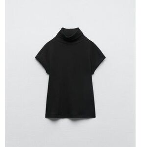 Zara Black Short Sleeve Turtleneck Top